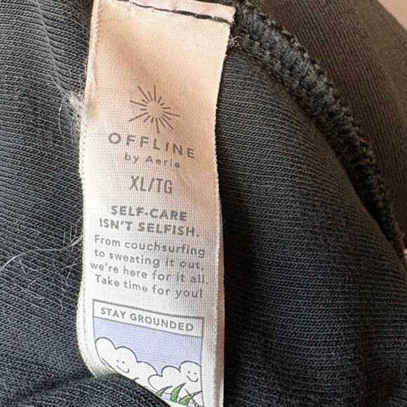 Aerie Offline Black Ribbed Crop Short Sleeve Scoop Neck Ruffle Hem Top Sz XL - Picture 4 of 5